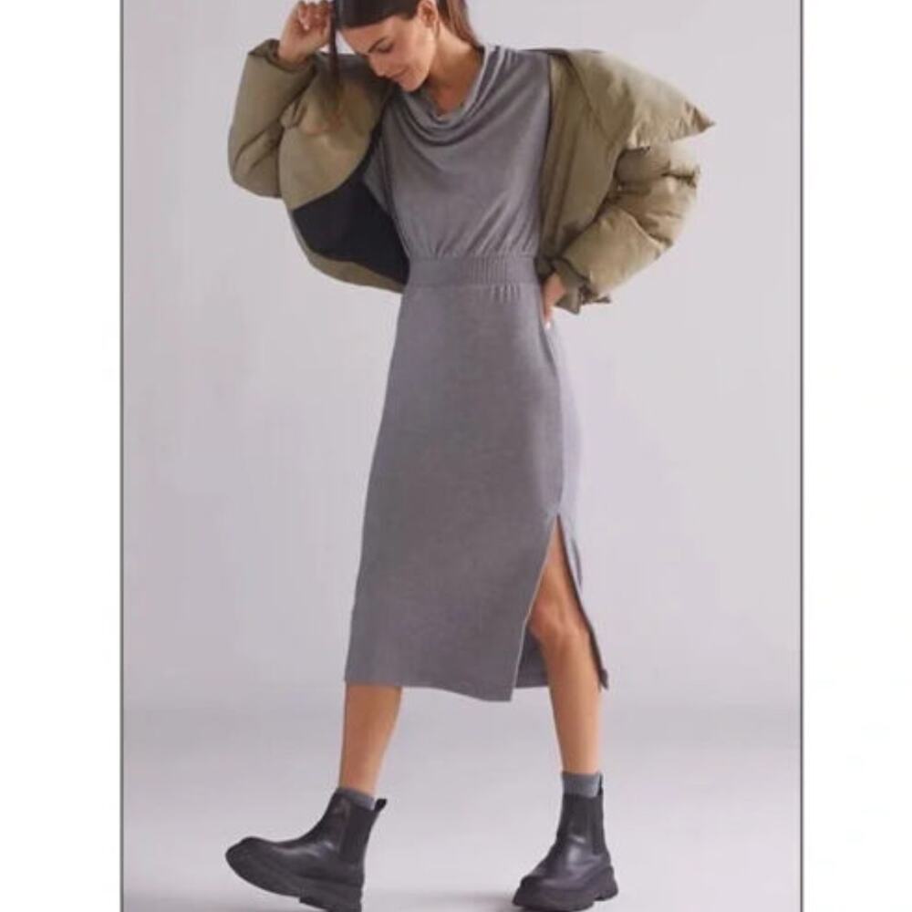 Anthropologie Draped Cowl Neck Gray Maxi Dress - XL - New